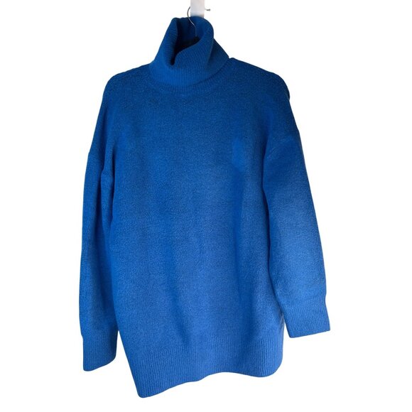 2/$30 ZARA Blue Turtleneck Sweater Small Soft Acrylic Blend Dolman Sleeve Ribbed - Picture 3 of 16